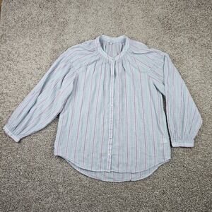 RAILS Kenlie Women's M Blue Button Down Blouse Peasant Beachy Travel Lightweight